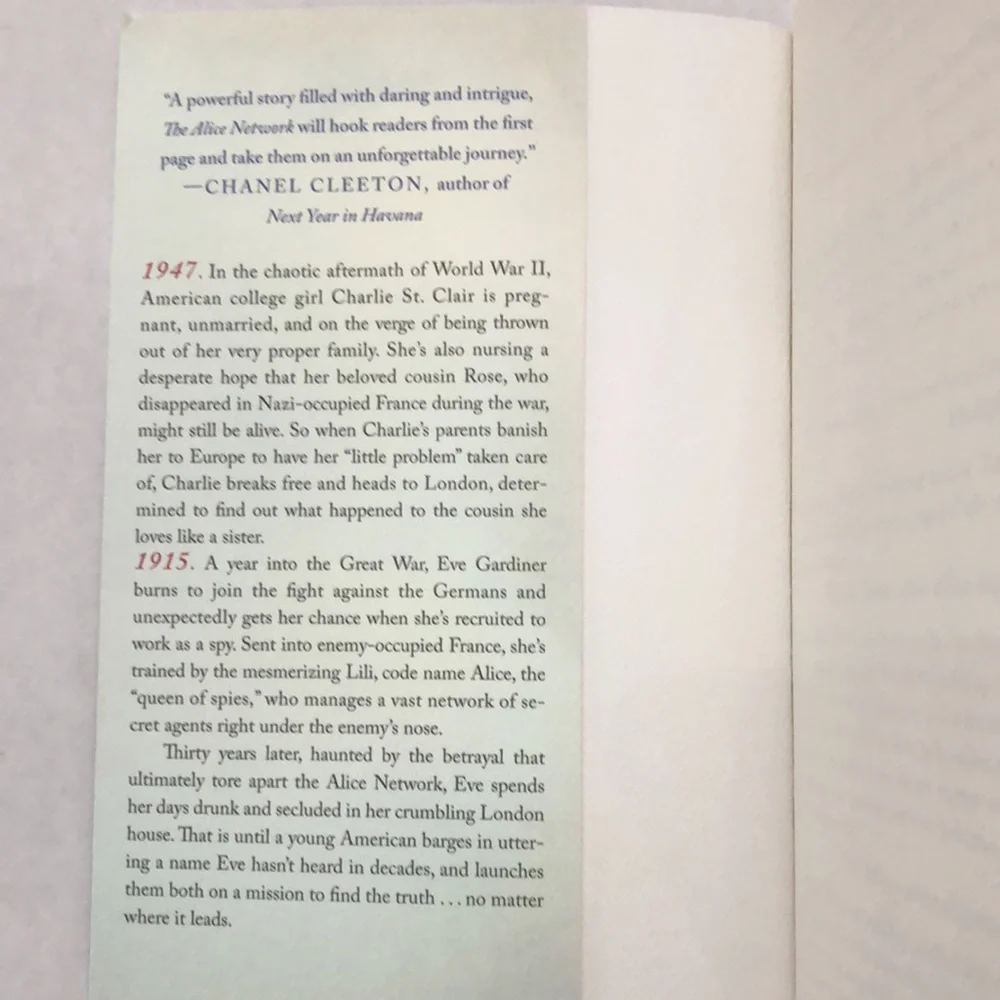 The Alice Network by Kate Quinn Paperback Book Reese’s Book Club Edition